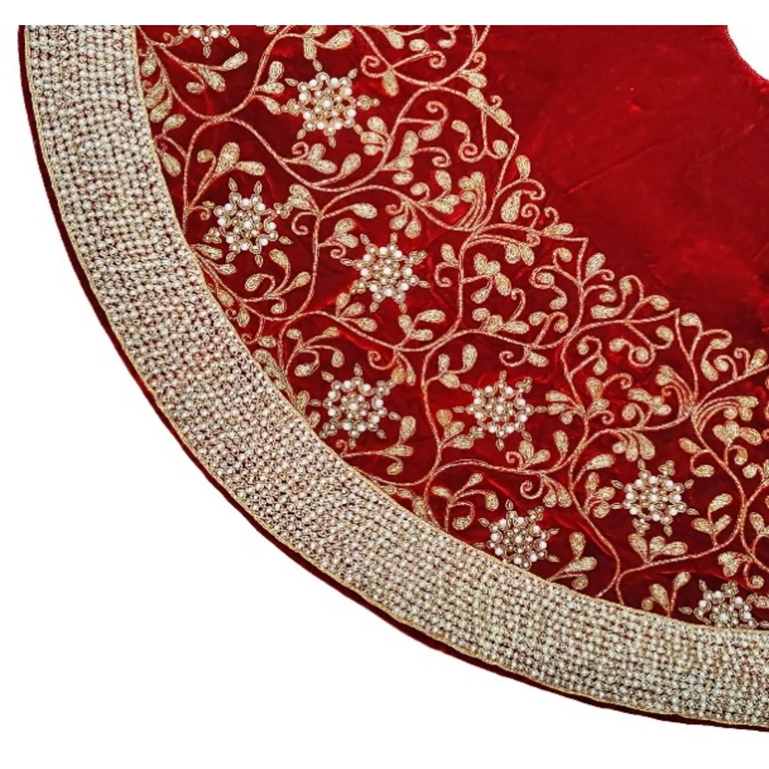 Red Tree Skirt W/ Heavy Pearl Border, 60"
