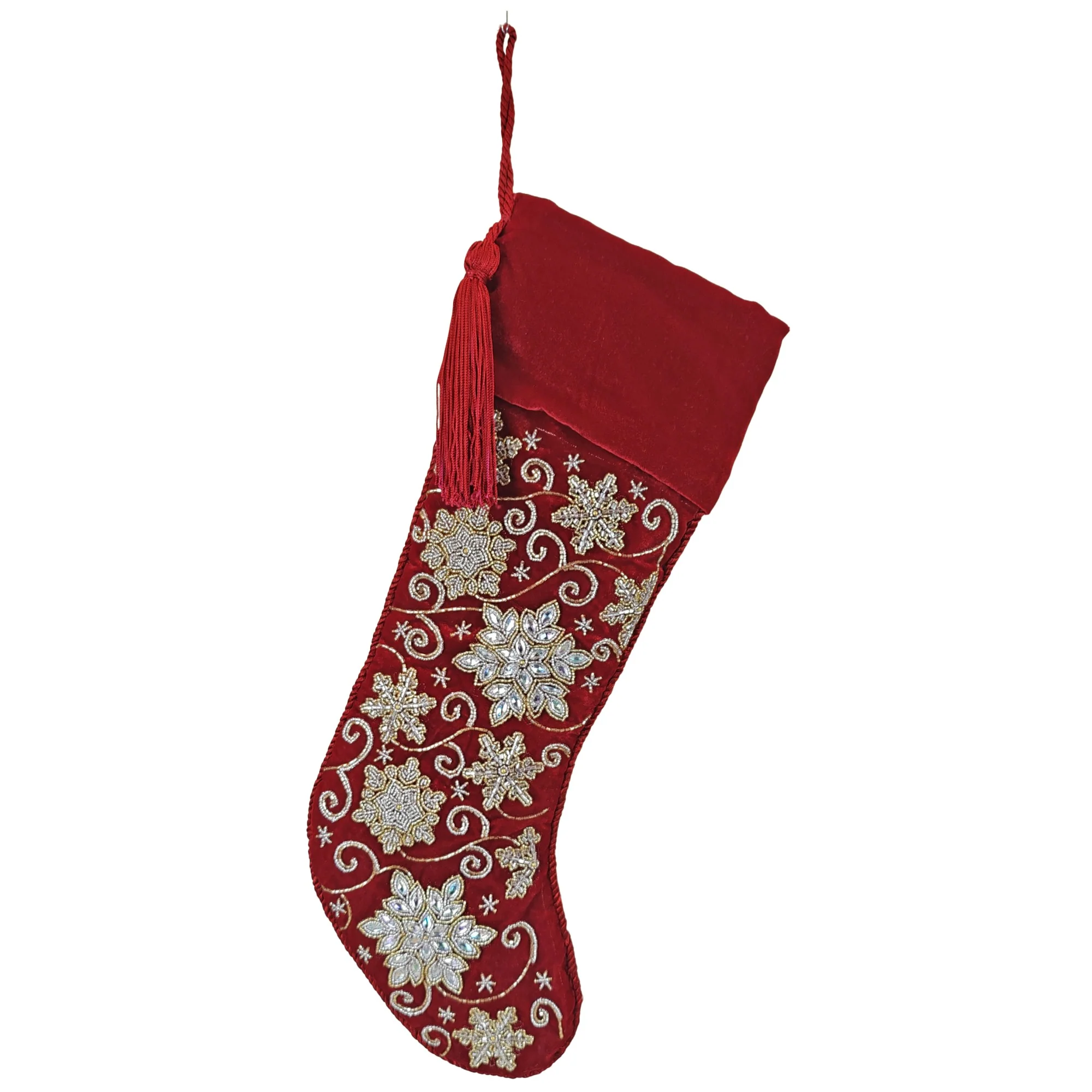 Red Velvet Stocking W/ Snowflakes - Image 2