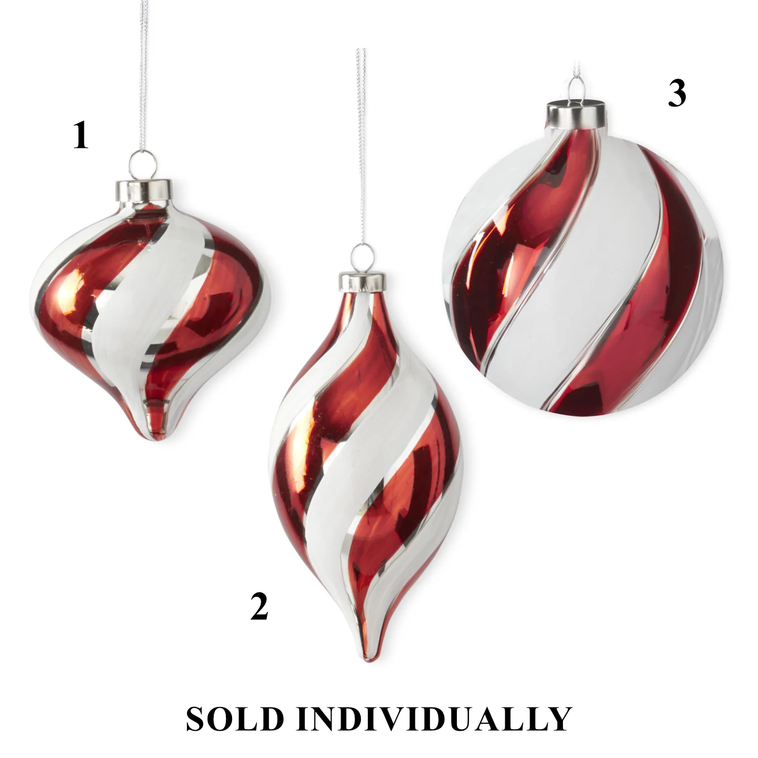 Red & White Swirled Glass Ornament, 6.75" (3 styles - sold individually)