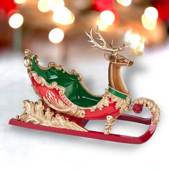 Reindeer Sleigh Figurine, 28"