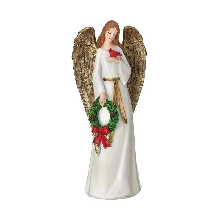 Resin Angel w/Cardinal & Wreath/Bells, 12" (2 styles - sold individually) - Image 2