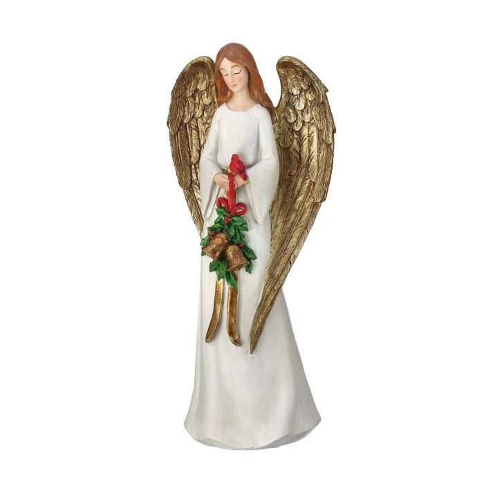 Resin Angel w/Cardinal & Wreath/Bells, 12" (2 styles - sold individually) - Image 3
