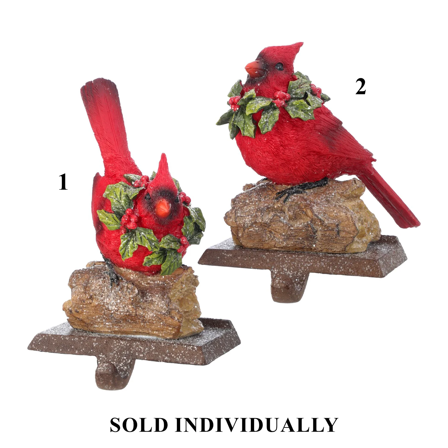 Resin Cardinal On Log Stocking Holder, 7-9" (2 styles - sold individually)