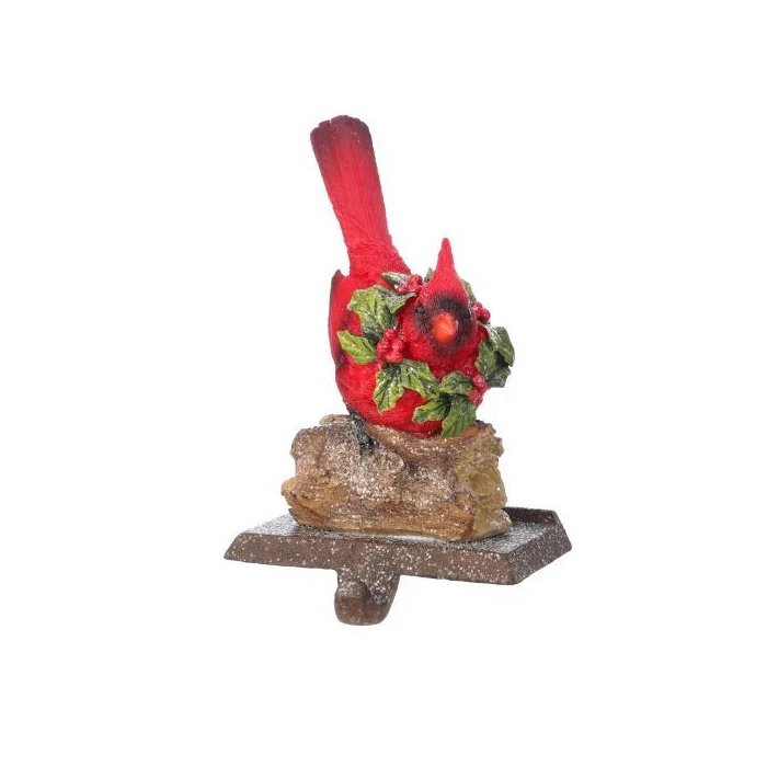 Resin Cardinal On Log Stocking Holder, 7-9" (2 styles - sold individually) - Image 2