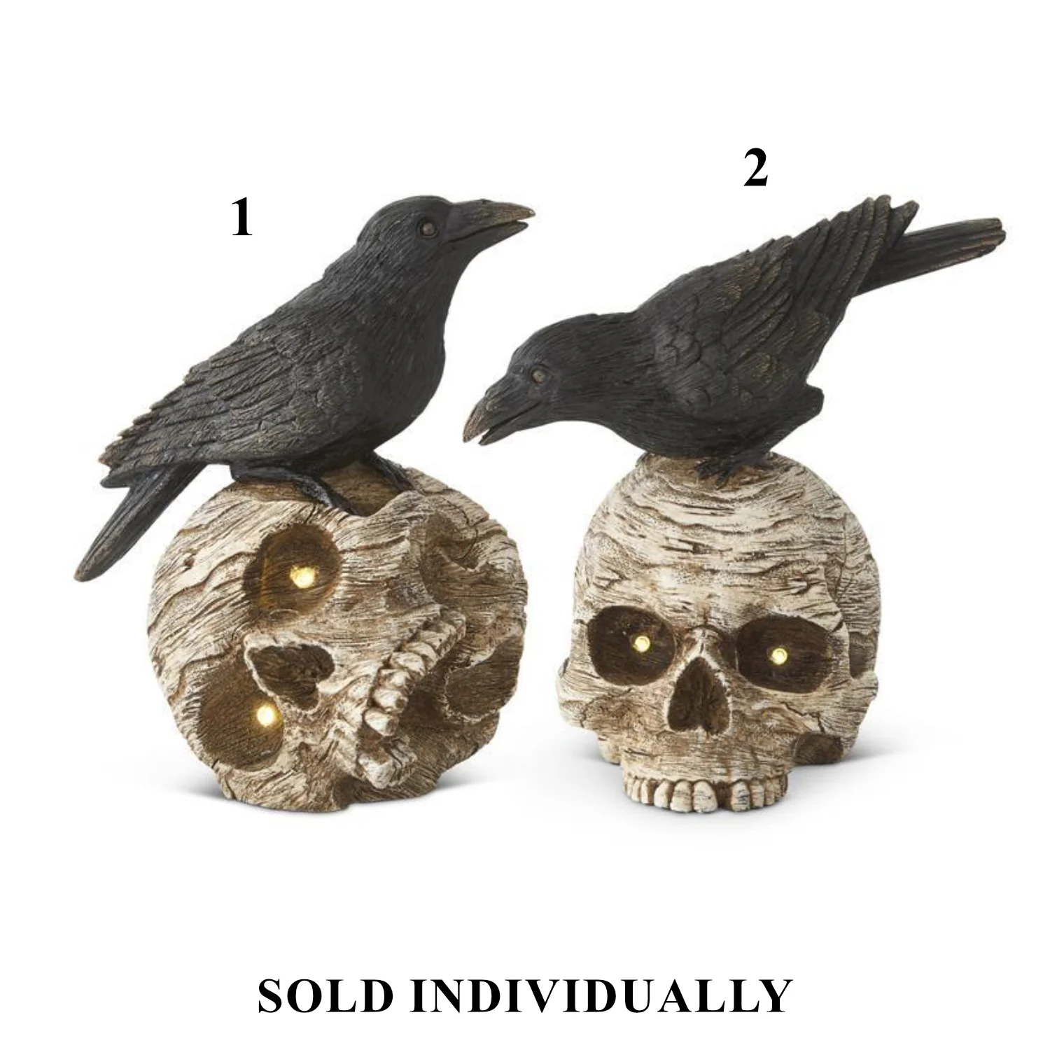 Resin Crow on LED Skulls w/Time, 8" (2 styles - sold individually)