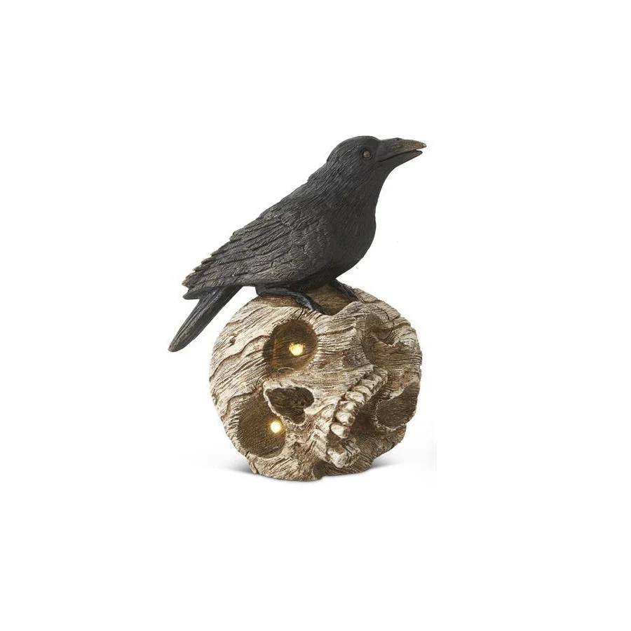 Resin Crow on LED Skulls w/Time, 8" (2 styles - sold individually) - Image 3