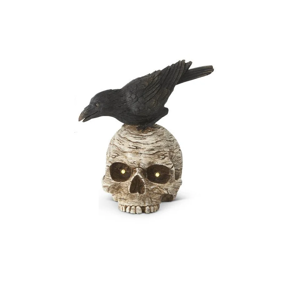 Resin Crow on LED Skulls w/Time, 8" (2 styles - sold individually) - Image 4