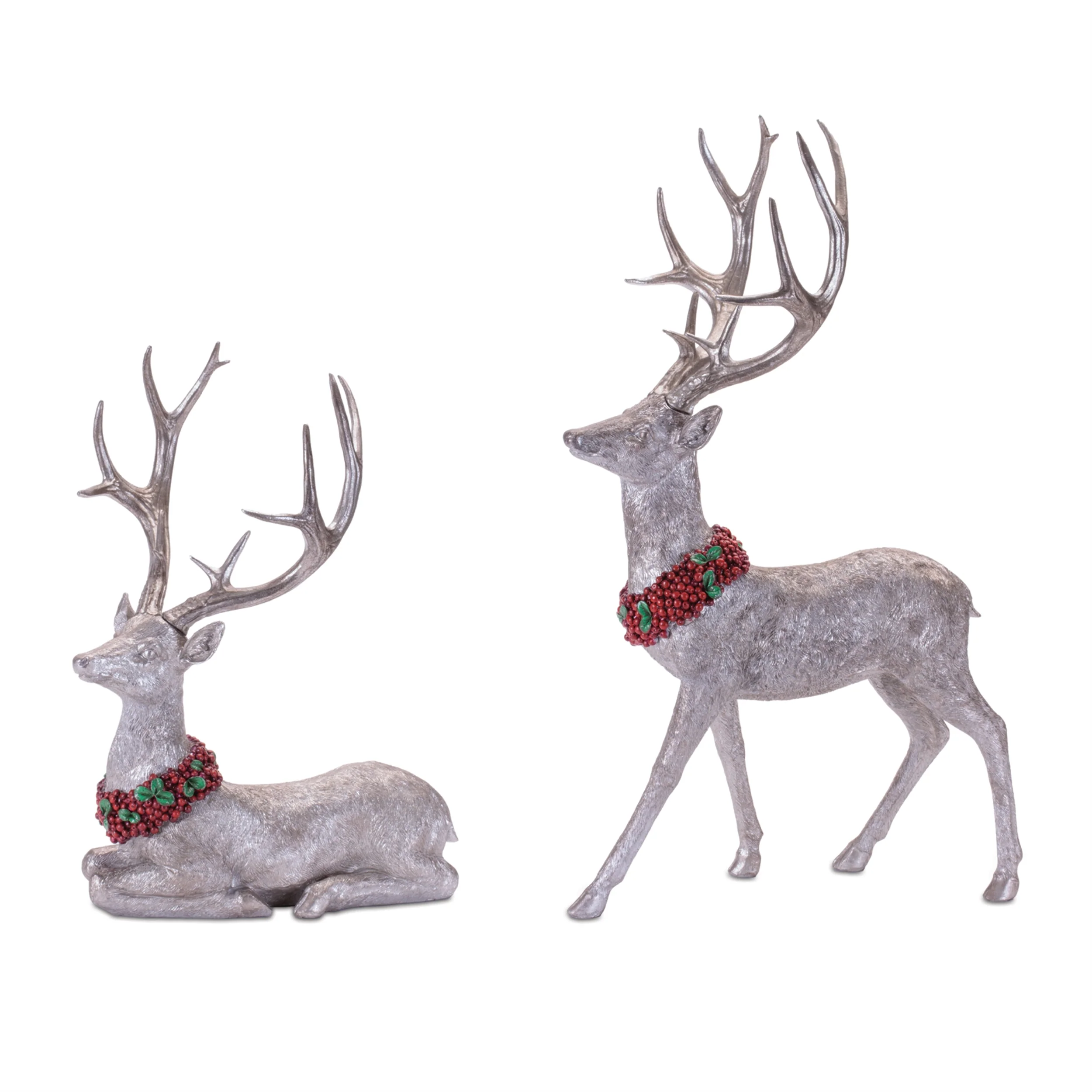 Resin Deer Figurine w/Red Wreath, 19.5" - 28" (2 styles - sold individually)
