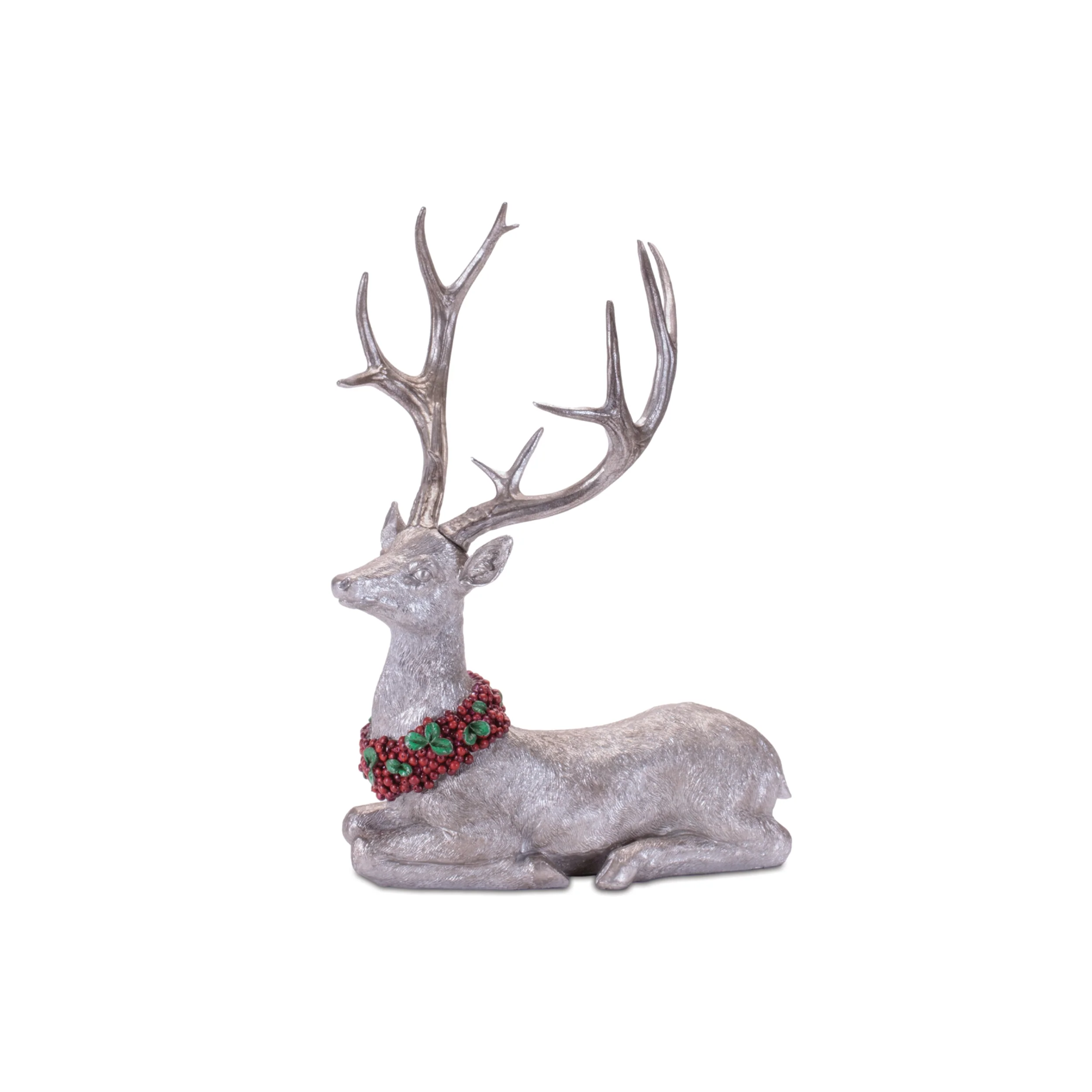 Resin Deer Figurine w/Red Wreath, 19.5" - 28" (2 styles - sold individually) - Image 2