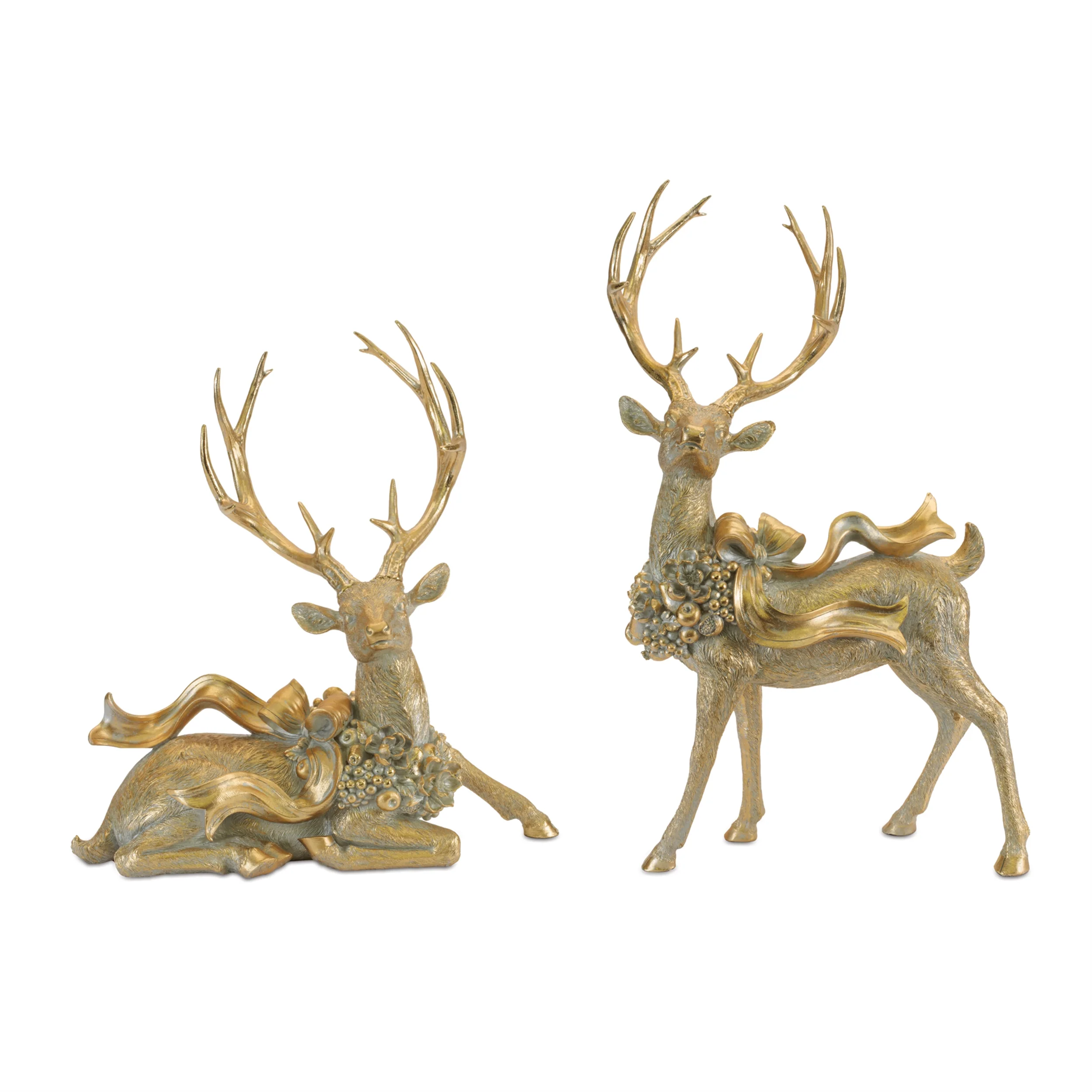 Resin Deer w/Bow Figurine, 19.5 - 27.5" (2 styles - sold individually)
