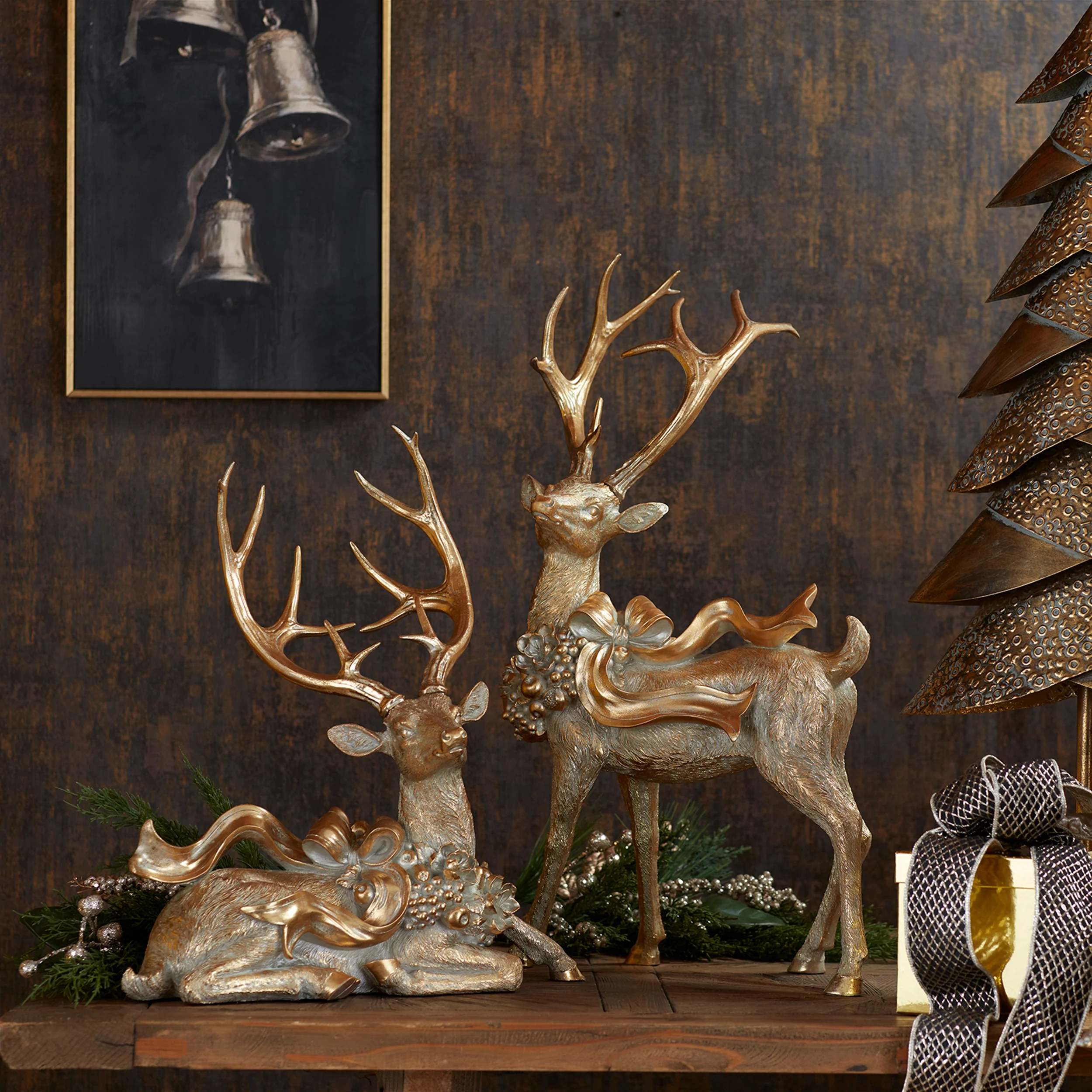 Resin Deer w/Bow Figurine, 19.5 - 27.5" (2 styles - sold individually) - Image 2