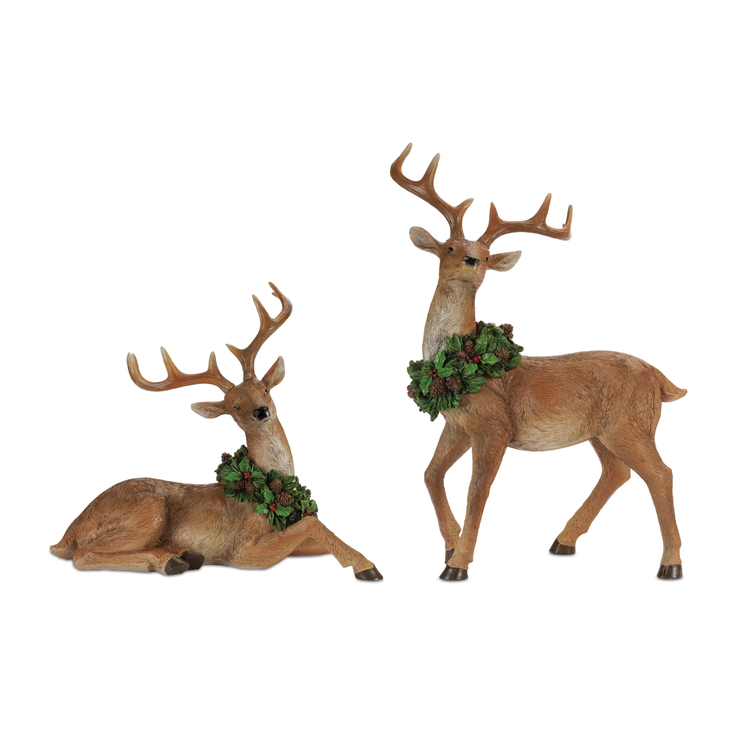 Resin Deer w/Wreath Figurine, 13 - 18" (2 styles - sold individually)