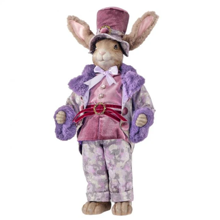 Resin/Fabric Regal Easter Parade Bunny Figure, 22.5" (Lavender Purple)