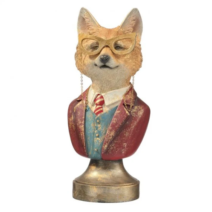 Resin Fox Bust W/ Glasses, 12.5"