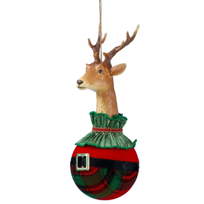 Resin Gentlemen's Deer Head Ball Ornament, 9" (Green)