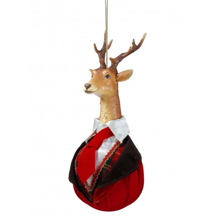 Resin Gentlemen's Deer Head Ball Ornament, 9" (Red)