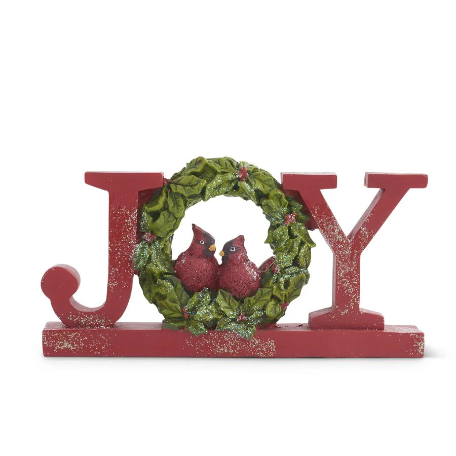 Resin Glittered JOY Tabletop Cutout w/ Cardinals, 7.75" (Red)