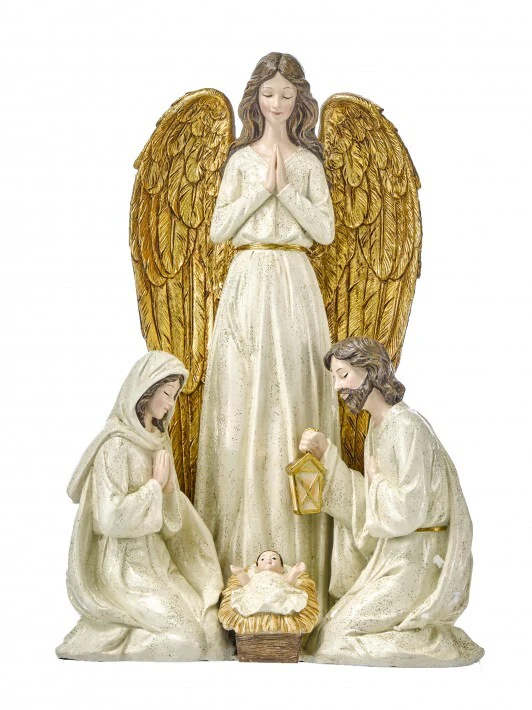 Resin Holy Family w/Praying Angel, 14"