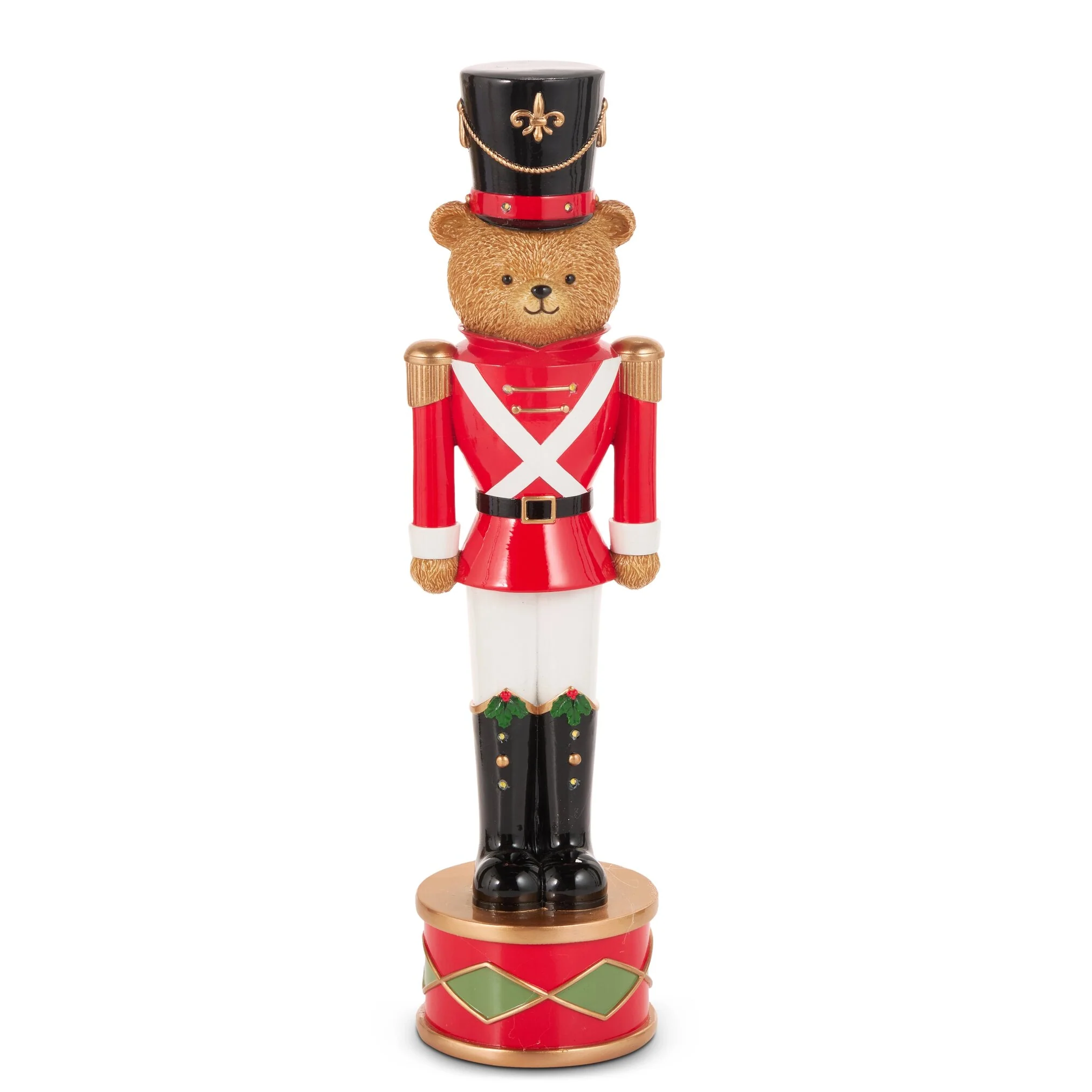 Resin Lighted Bear Nutcracker on Drum Figurine, 17.75"
