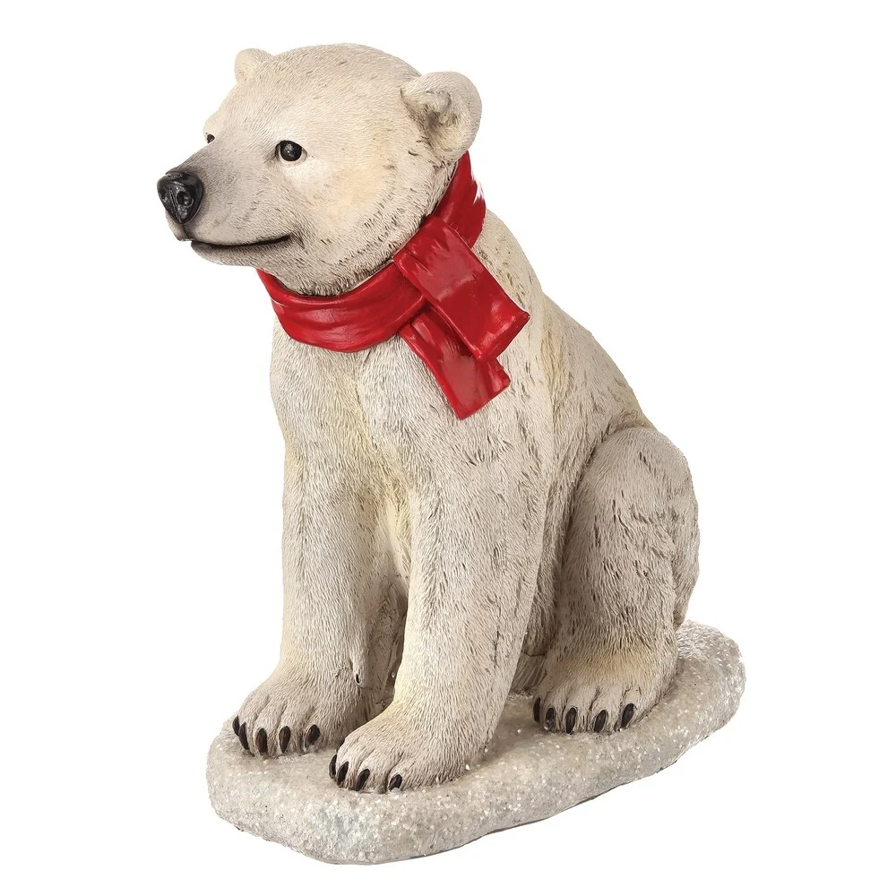Resin Outdoor Sitting Baby Polar Bear, 16.5"