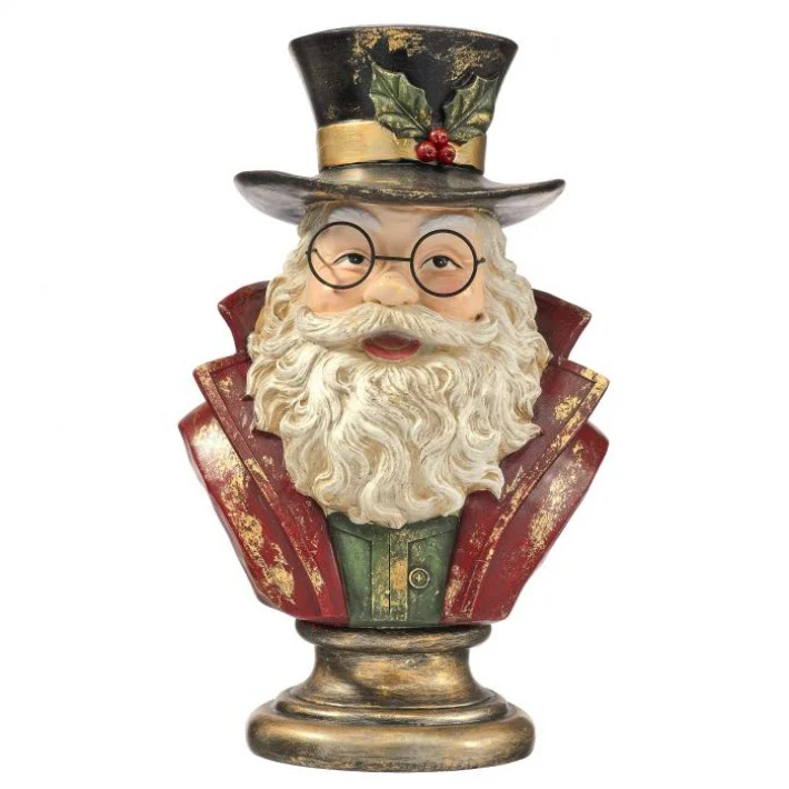 Resin Santa Bust on Pedestal Figurine, 12.5"