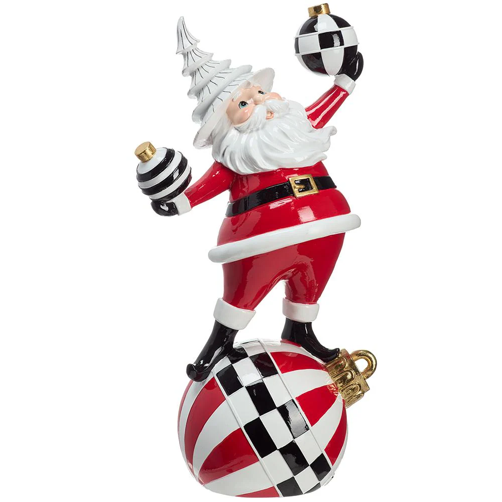 Resin Santa Figurine Standing On an Ornament, 16.75" (Red & White)