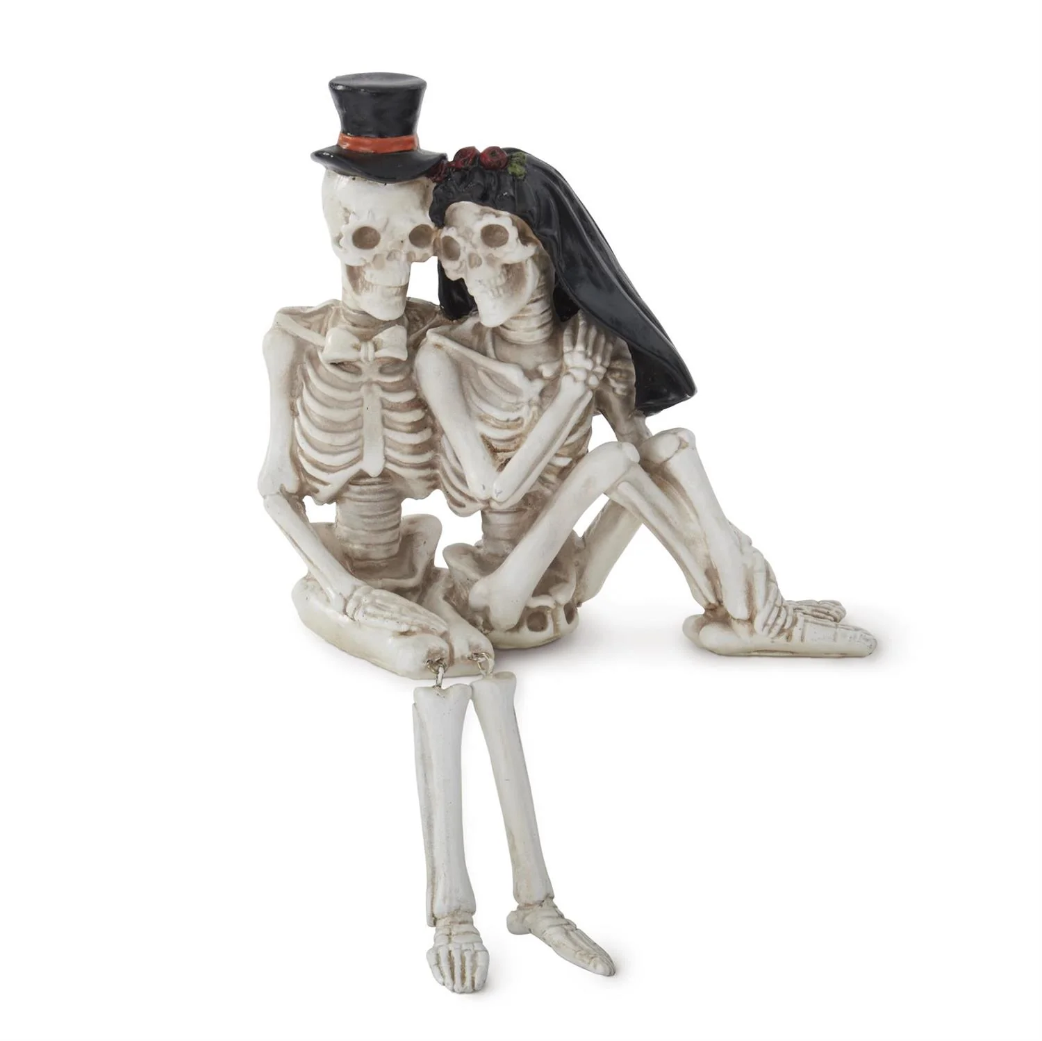 Resin Shelf Sitting Skeleton Bride & Groom, 11.5"