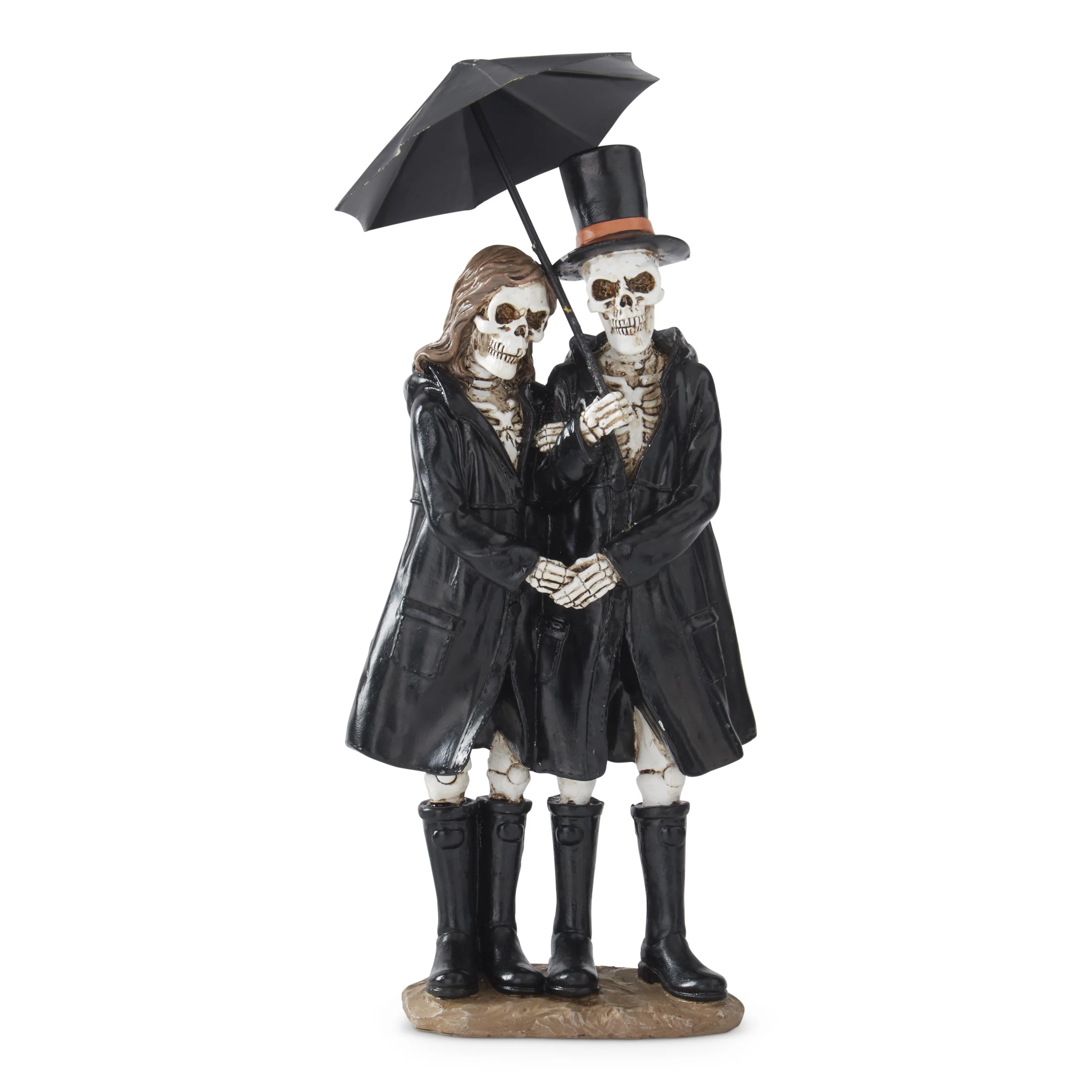 Resin Skeleton Couple Under Umbrella Figurine, 14"