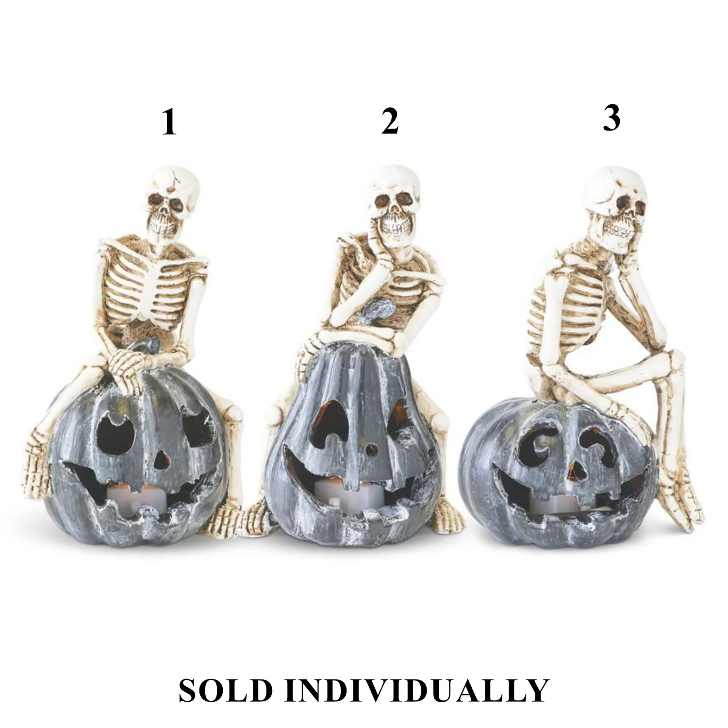 Resin Skeletons on Gray LED Jack-o'-lanterns, 5.5" (3 styles - sold individually)