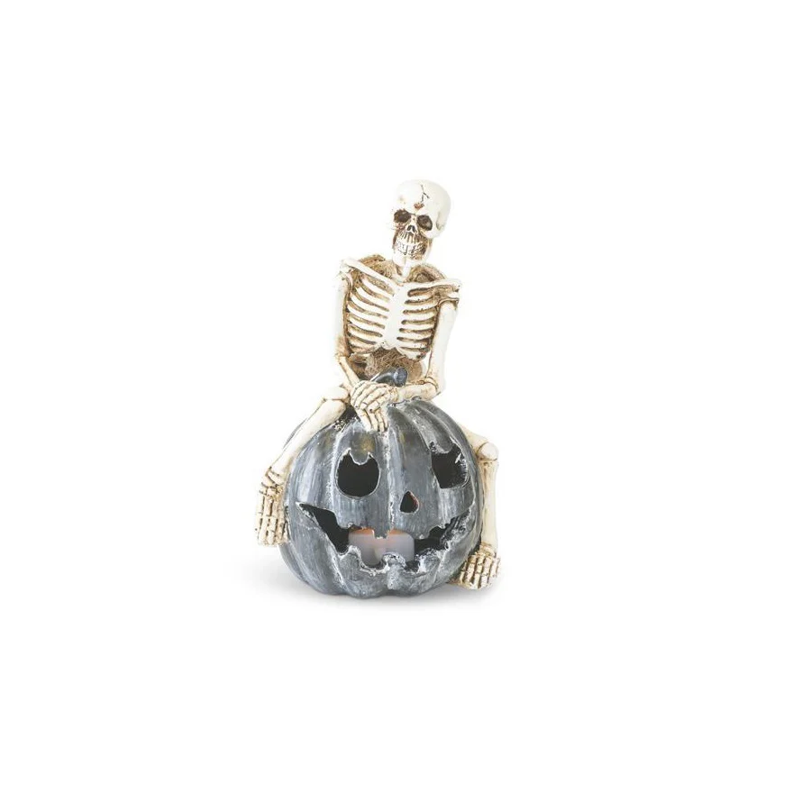 Resin Skeletons on Gray LED Jack-o'-lanterns, 5.5" (3 styles - sold individually) - Image 3