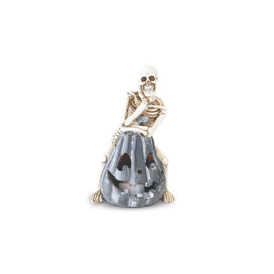 Resin Skeletons on Gray LED Jack-o'-lanterns, 5.5" (3 styles - sold individually) - Image 4