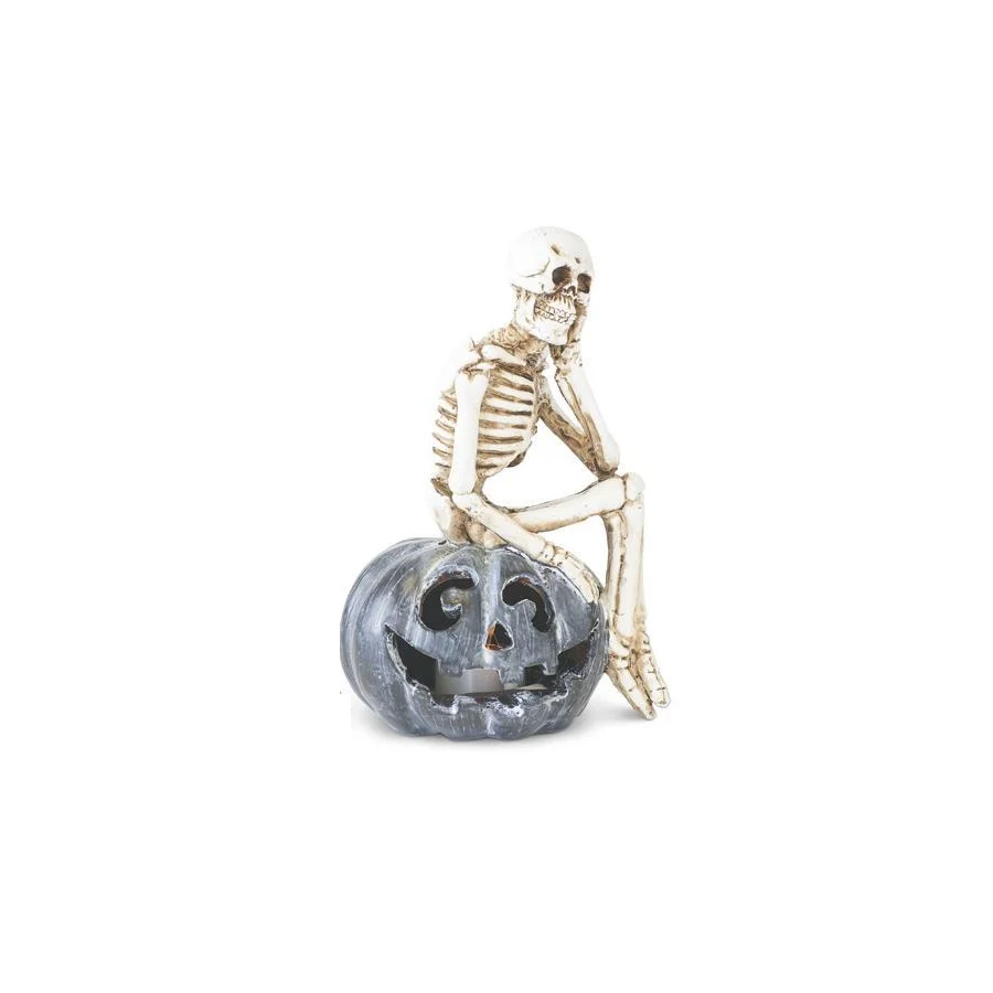 Resin Skeletons on Gray LED Jack-o'-lanterns, 5.5" (3 styles - sold individually) - Image 5