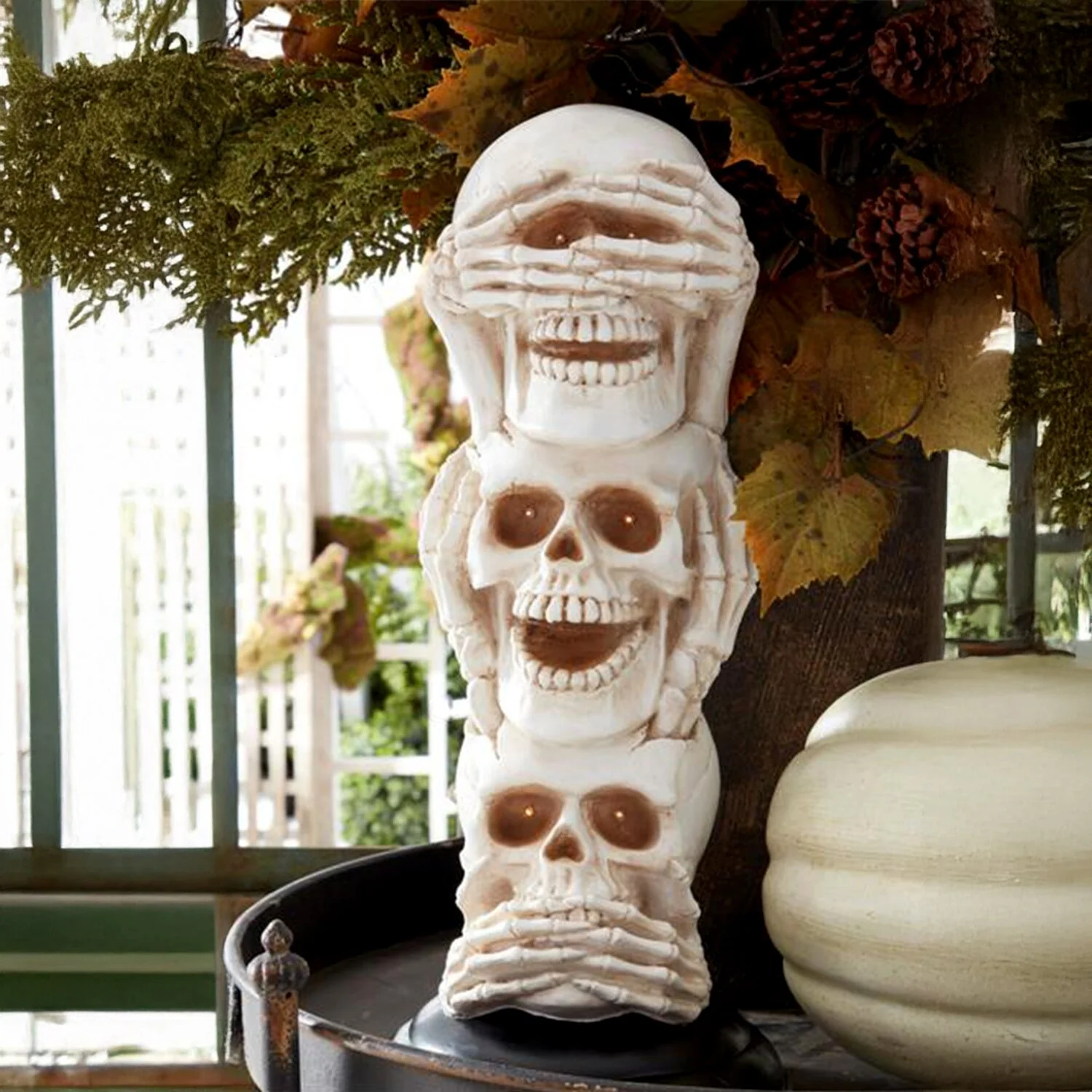 Resin Three Stacked LED Skulls, 23" - Image 2