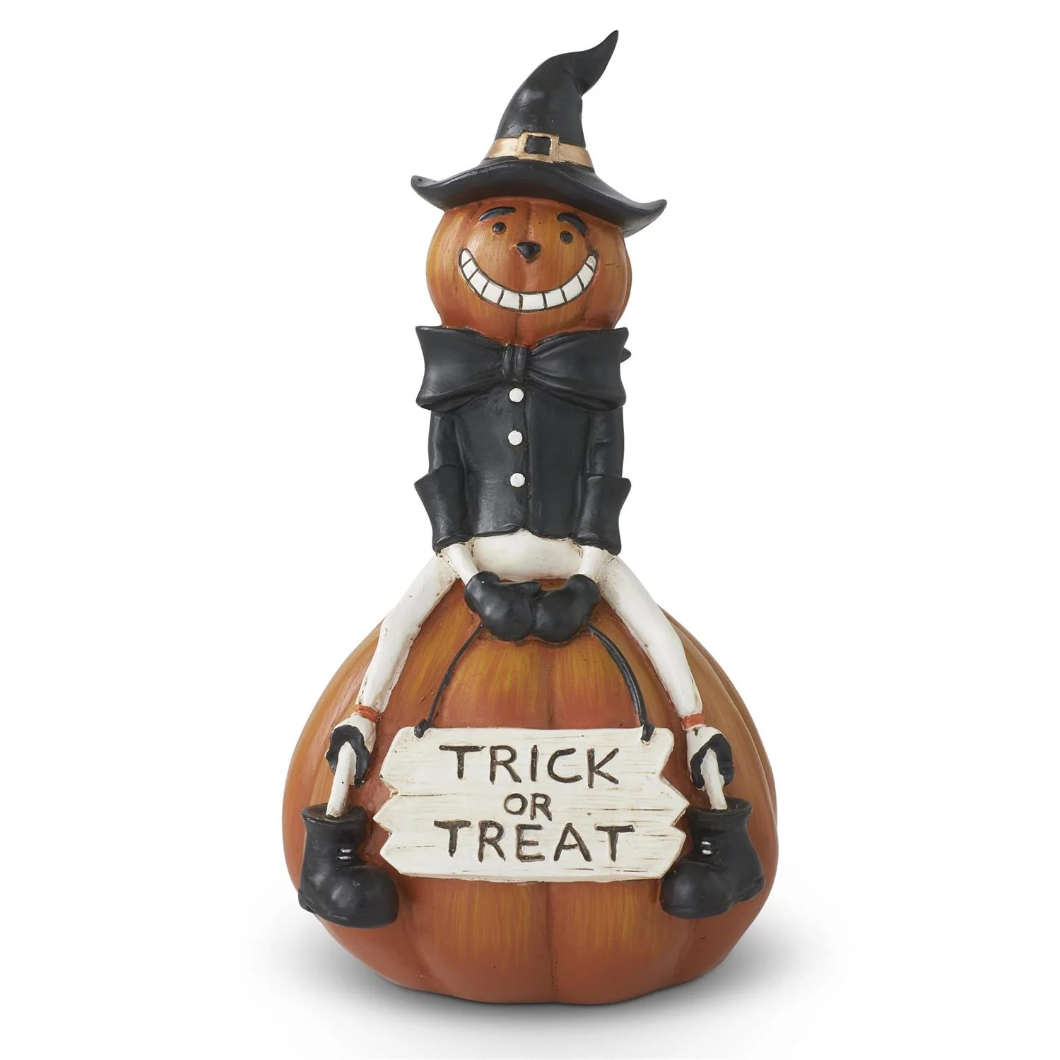 Resin Trick or Treat Pumpkin Man on Pumpkin, 9"