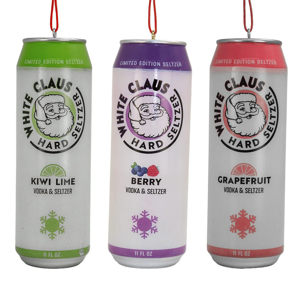 White Claus Hard Seltzer Ornament, 4.375" (3 styles - sold individually)