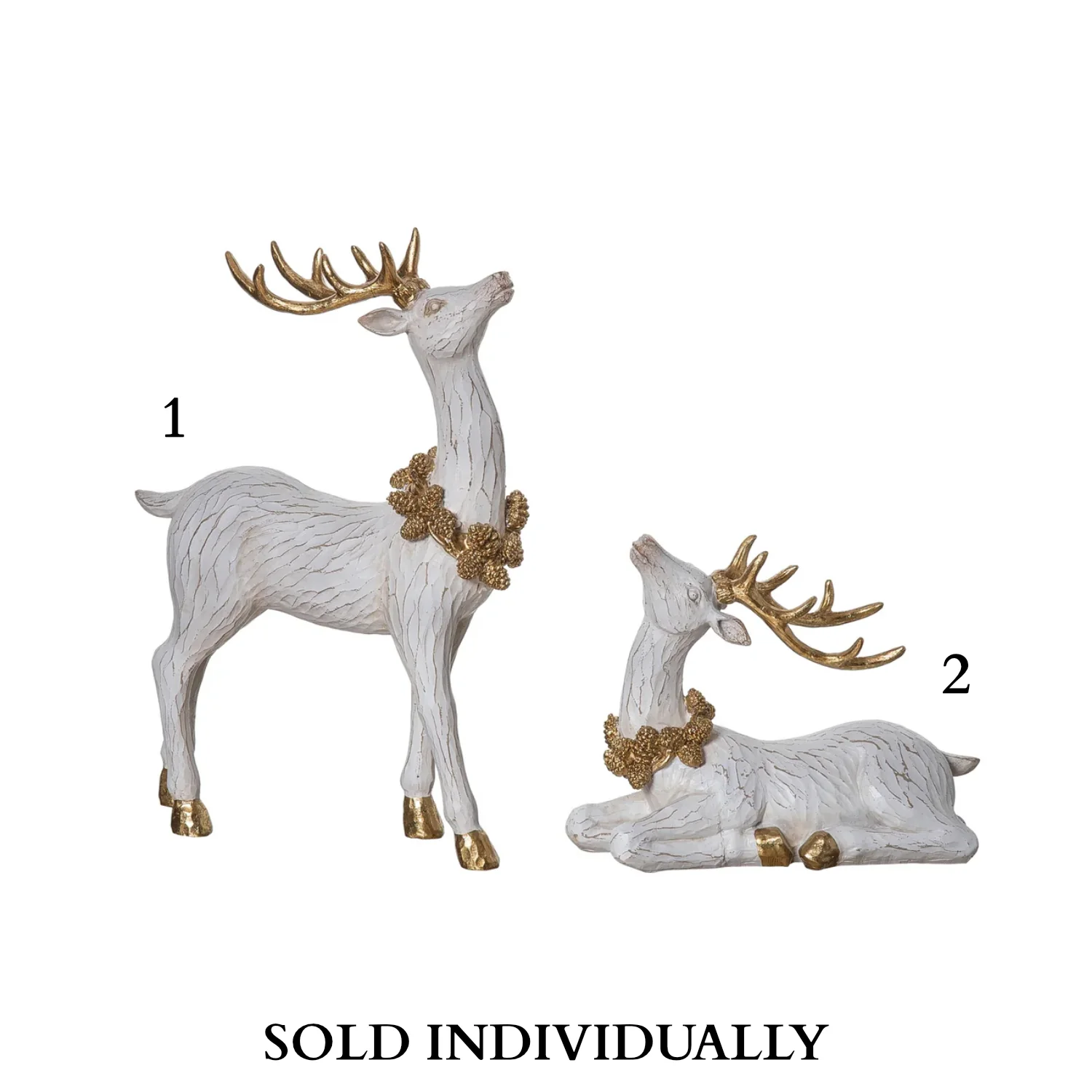 Resin White Reindeer w/Gold Accents (2 Styles - Sold Individually)