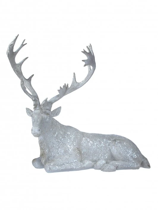 Resin Winter Sitting Elk Figurine, 26" (White Snow)