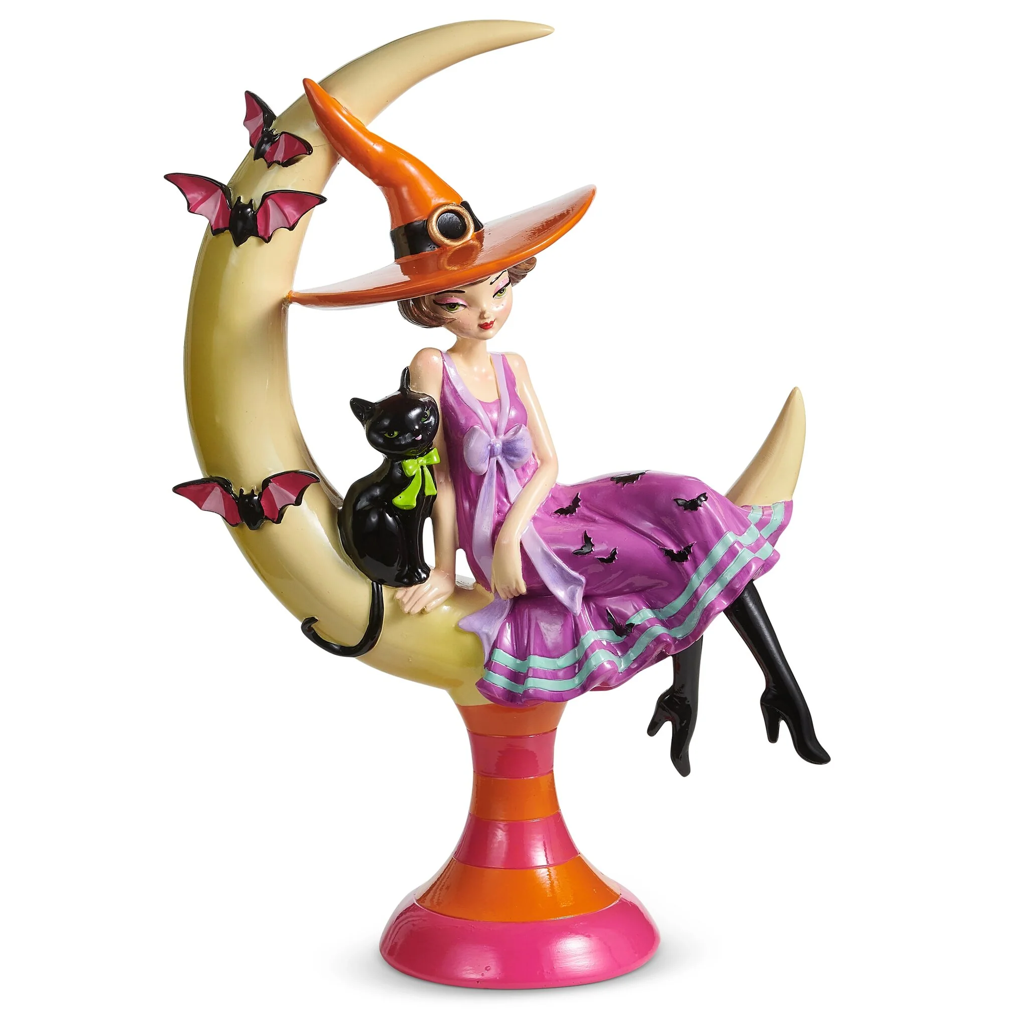 Resin Witch Sitting in Crescent Moon Figurine, 15"