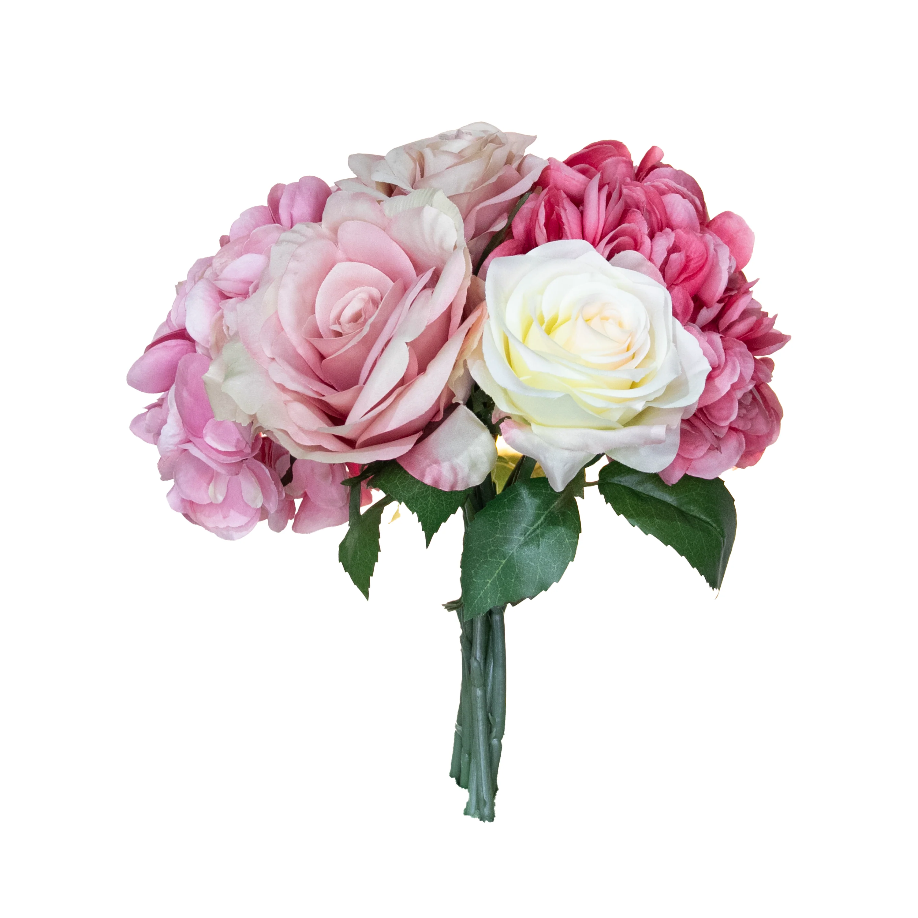 Rose/Hydrangea Bouquet, Pink/White, 10.5"