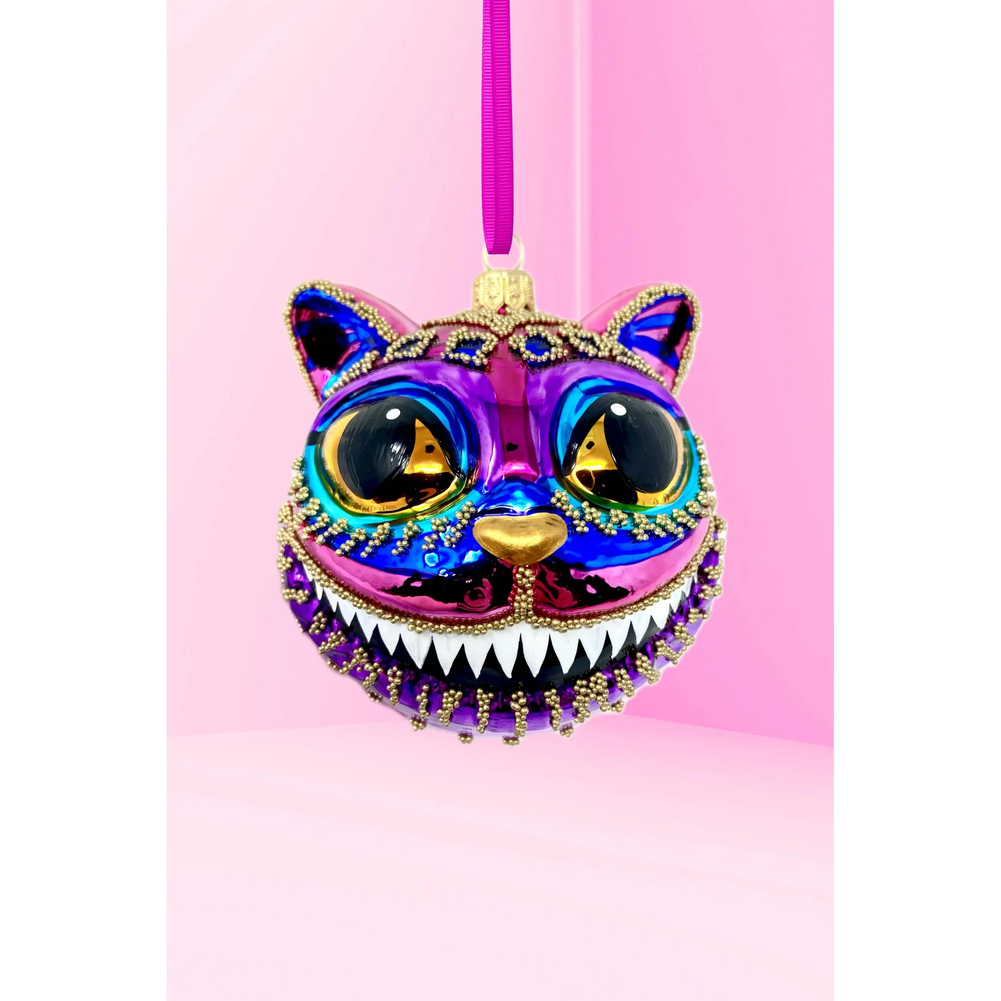 Ruby Cheshire Cat Glass Ornament, 4"