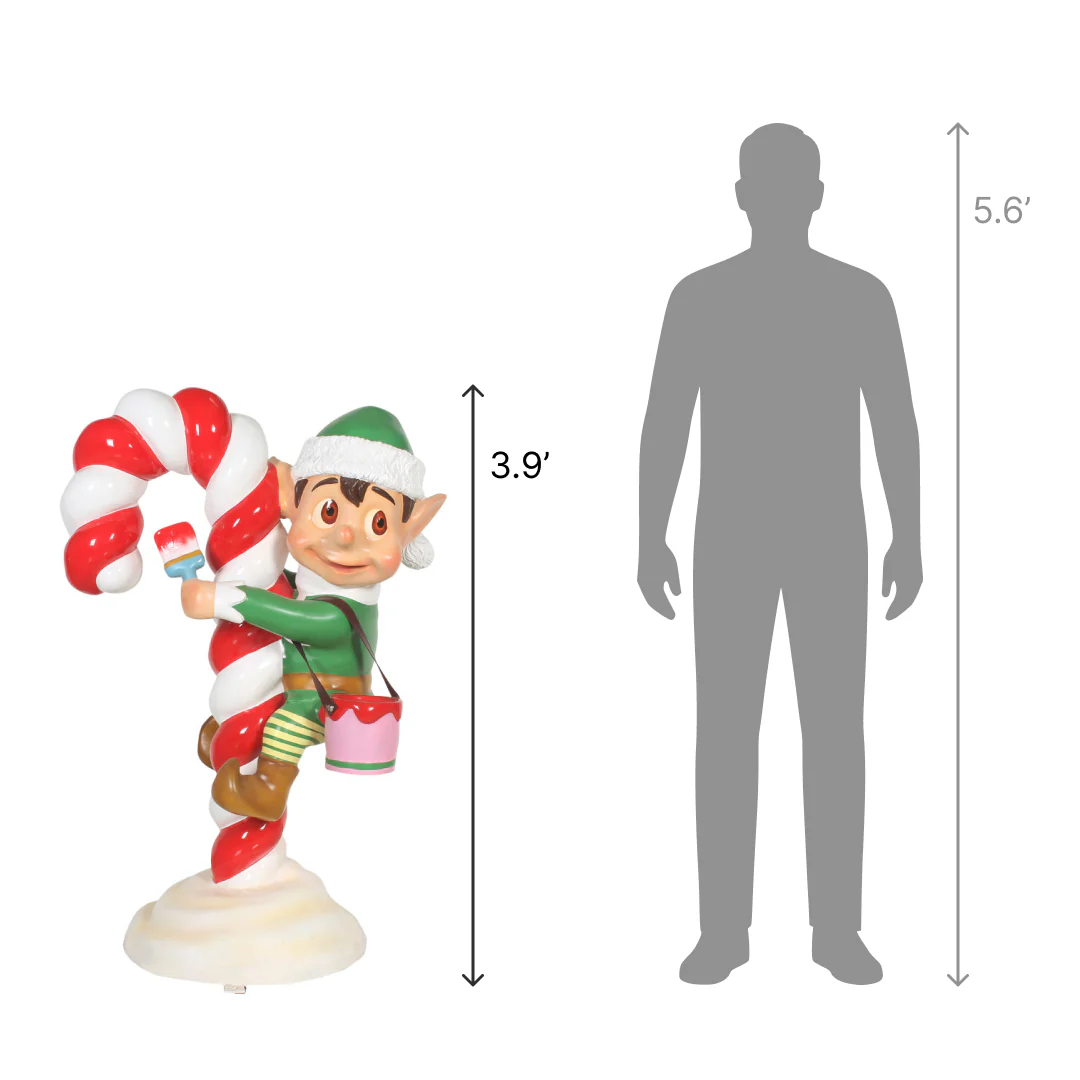 Large Fiberglass Santa Elf on Candy Cane Statue, 47" - Image 2