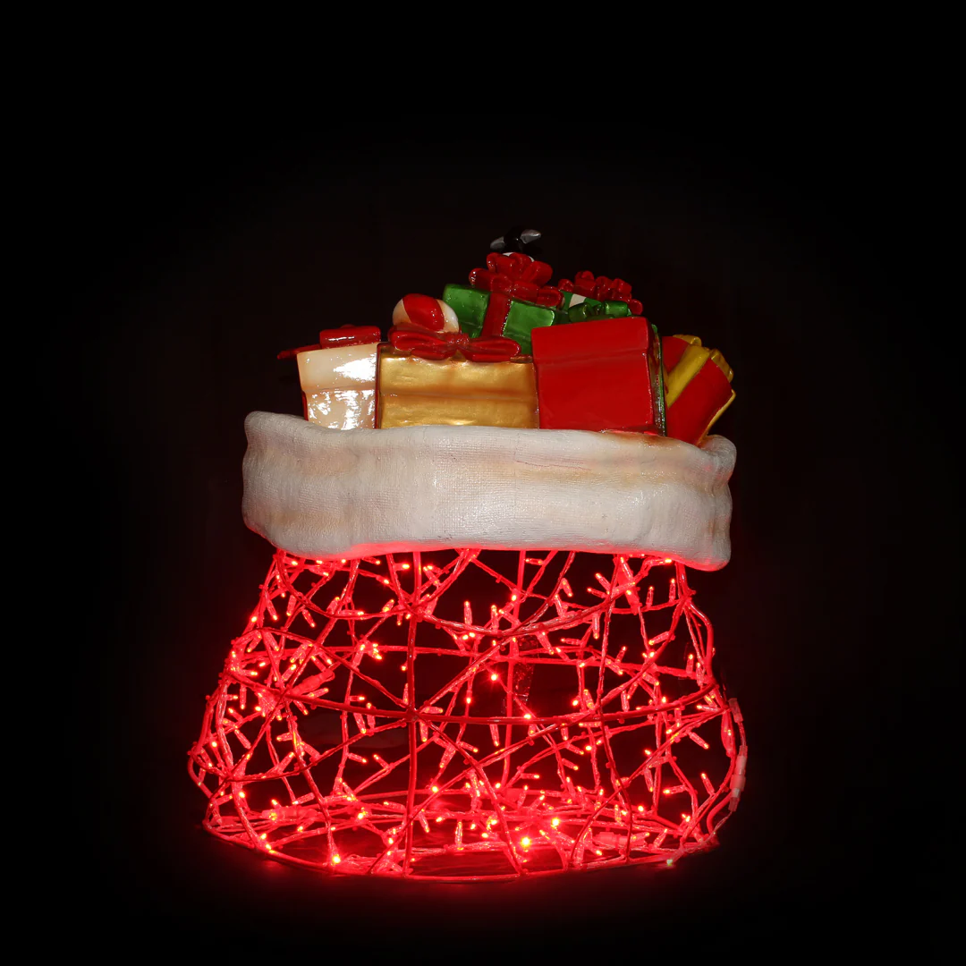 Large Santa Giftsack Figure, LED Lit w/Fiberglass, 43"