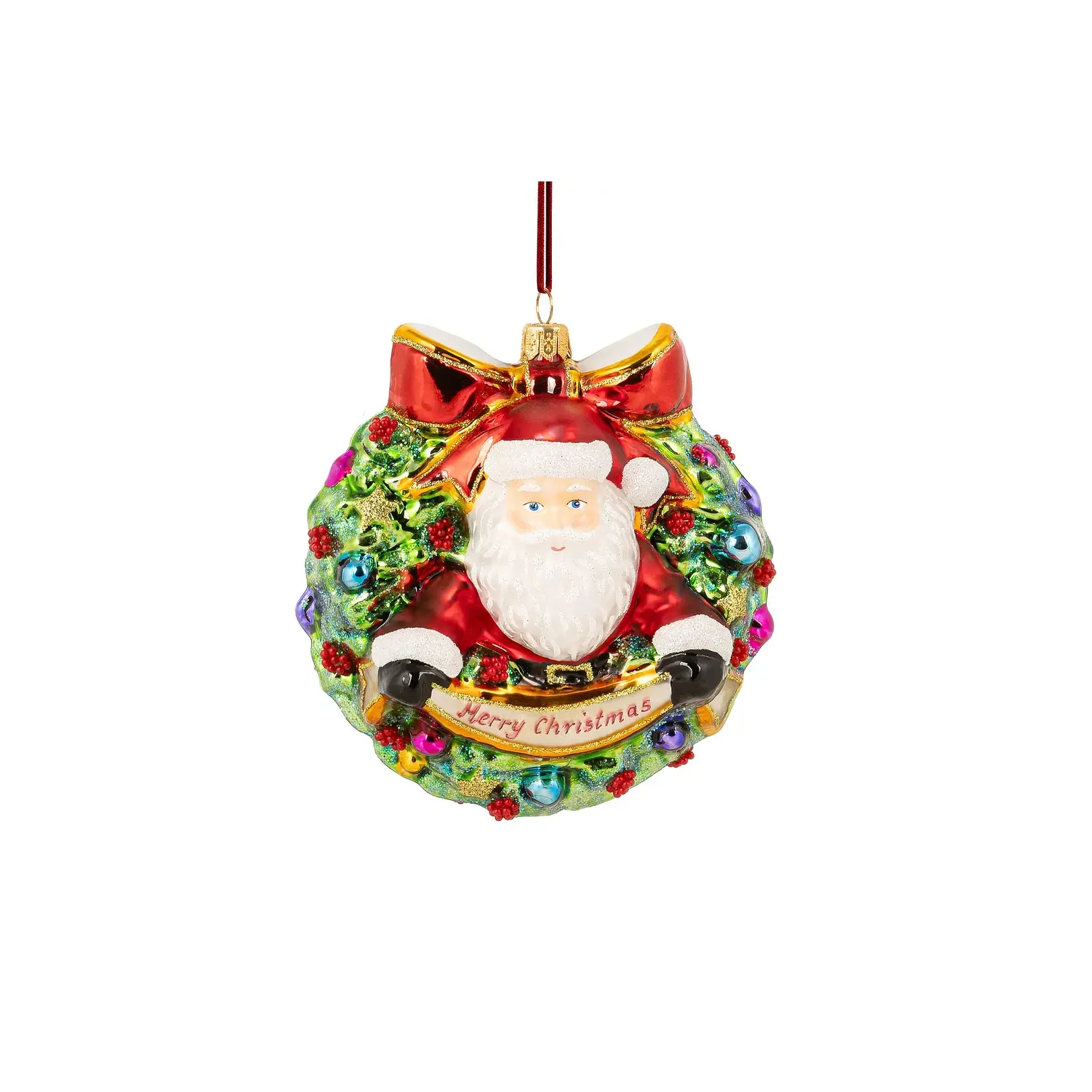 Santa has Arrived Wreath (Merry Christmas) Ornament, 4.7"