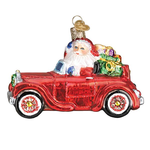 Santa in Antique Car Glass Ornament - Image 2