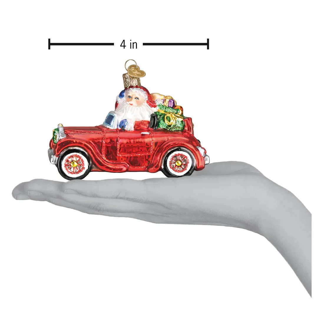 Santa in Antique Car Glass Ornament - Image 5