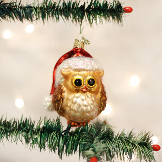 Santa Owl Ornament, 3.75"