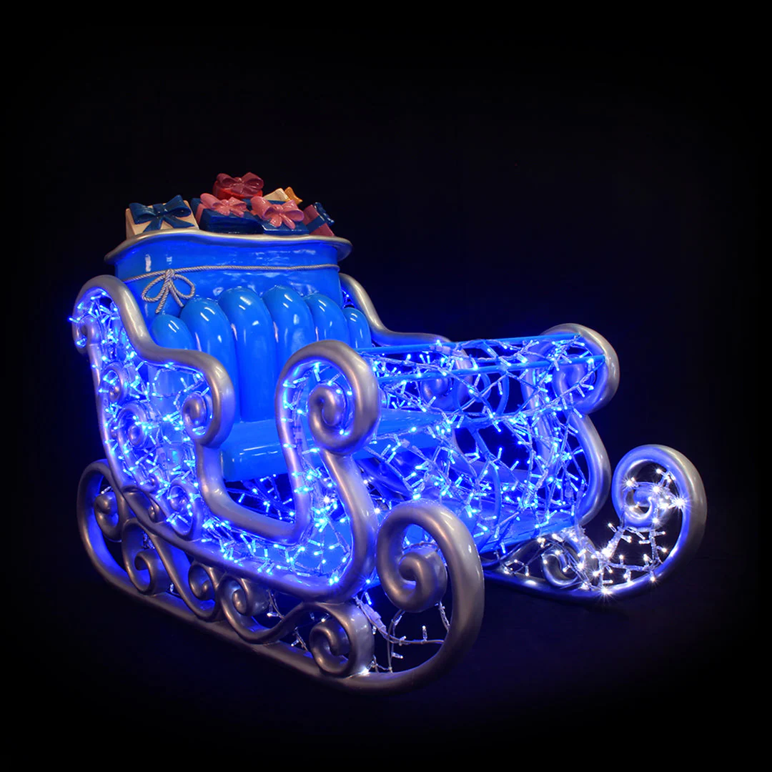 Large Santa Sleigh Prop, LED Lit w/Fiberglass, 79" - Image 2