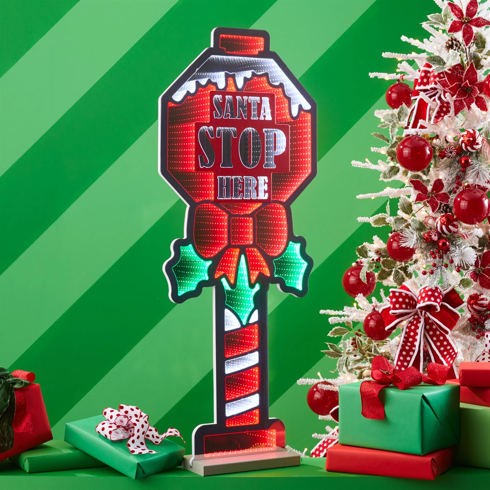 Santa Stop Here Infinity Light, Acrylic w/UL Plug, 47" - Image 3