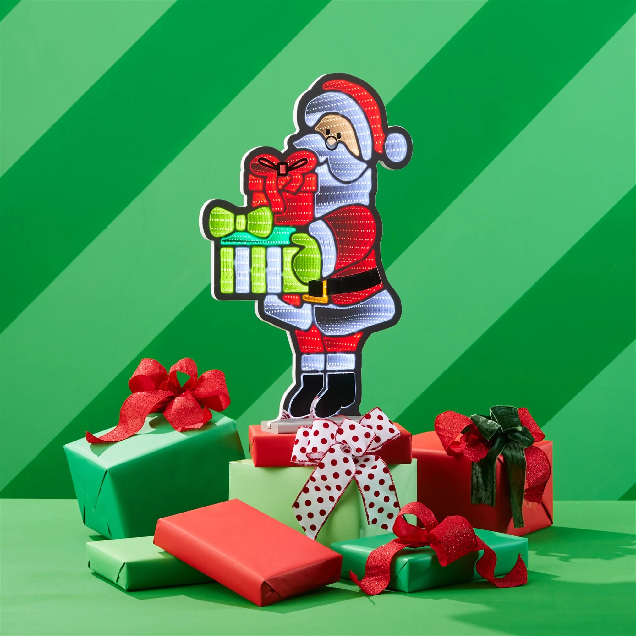 Santa W/Presents Infinity Light, Acrylic w/UL Plug, 25" - Image 2