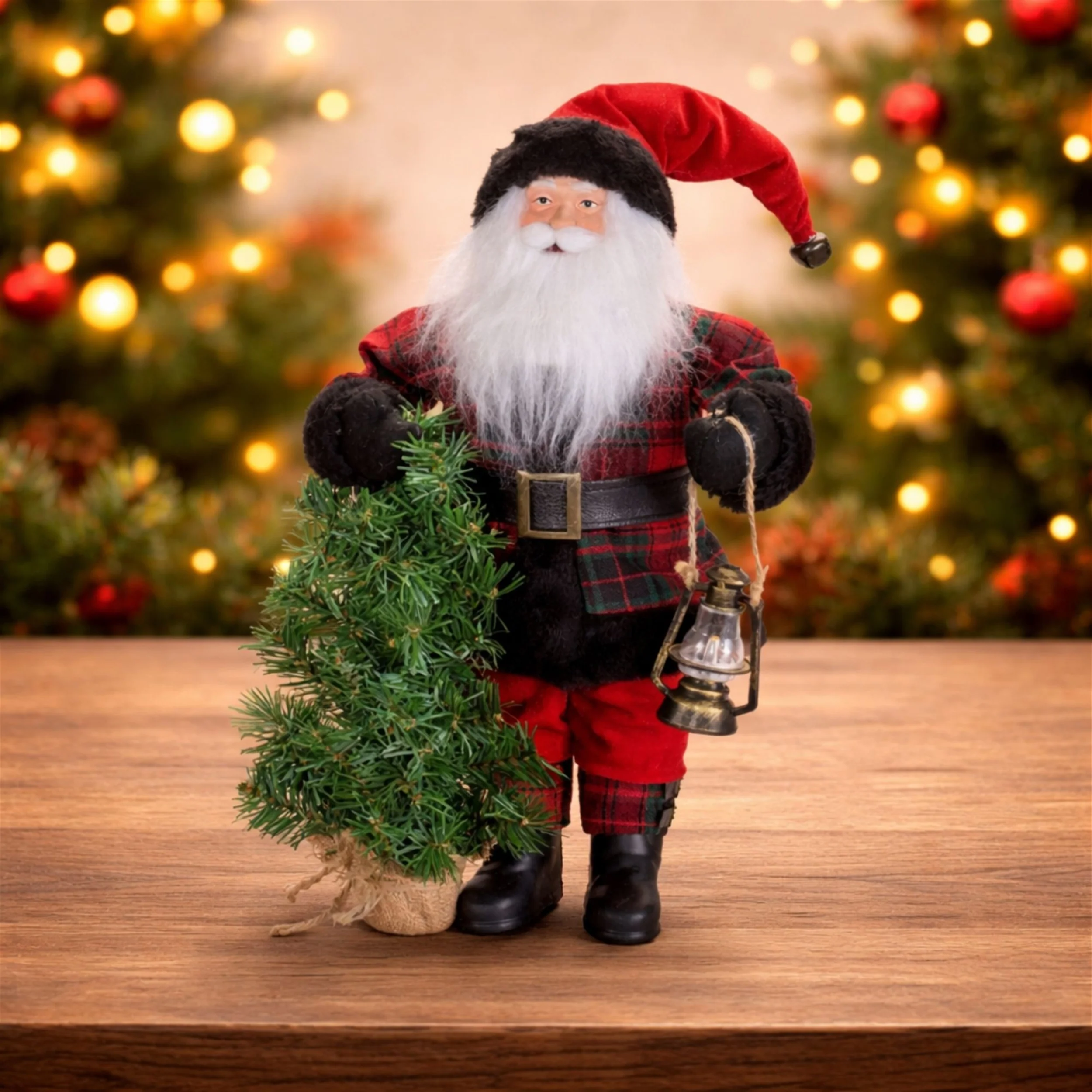 Santa w/Tree & Lantern Figurine, 18.5" - Image 3